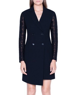 Akris Double-Breasted Dress w/ St. Gallen Embroidered Sleeves