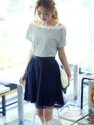 LAISSE PASSE レースチュールギャザースカート