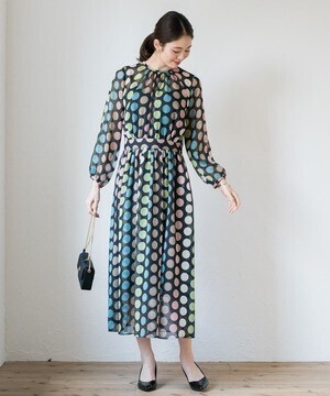 loungedress ドットシフォンワンピース