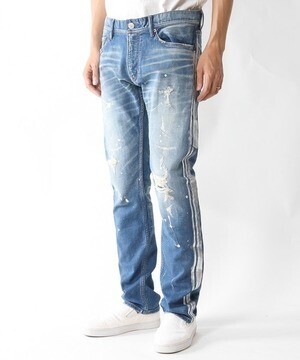 TMT SWEATLIKE-STRETCH SIDE-PAINT CRASH DENIM 5P TAPERED