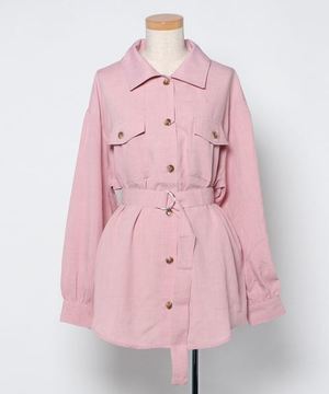 CECIL McBEE ベルト付きリネンライクCPOシャツ