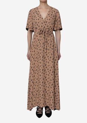 GREED INTERNATIONAL Summer Flower Jacquard Long Dress in Beige