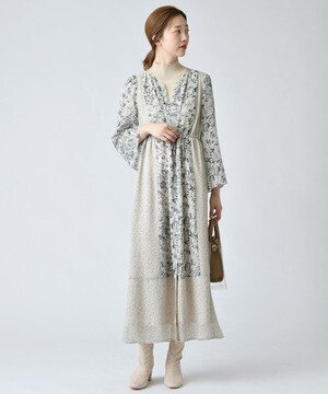 mystic 花柄切替えシフォンワンピース