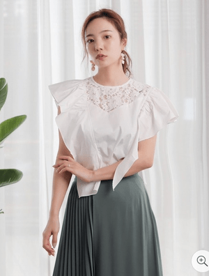 LADYMADE レースコンビアシメフリルブラウス