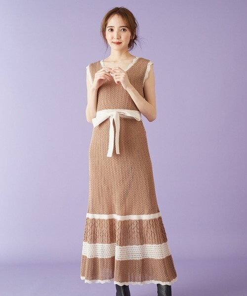 MIIA バイカラークロシェワンピース