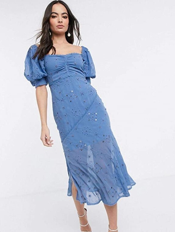 ASOS DESIGN off shoulder embellished studded broderie midi dress