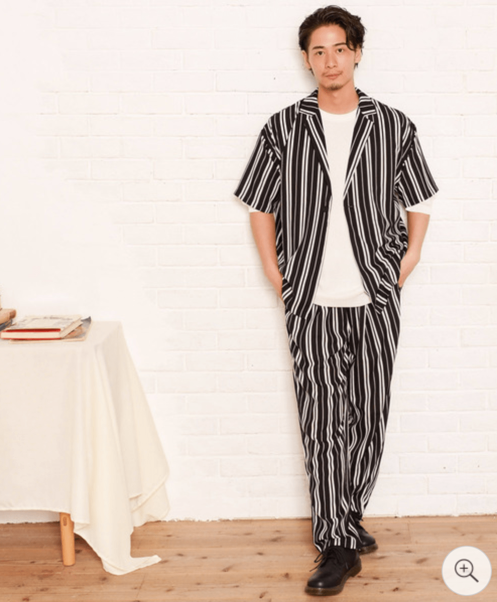 CavariA 【上下セットアップ】ポリシャンブレー1B半袖ジャケット&ワイドテーパードパンツ