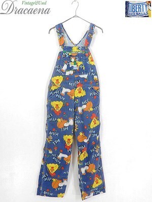 LIBERTY 古着 70s USA製 LIBERTY 「HEE HAW」 キャラクター ポップ プリント 総柄 ワーク オーバーオール