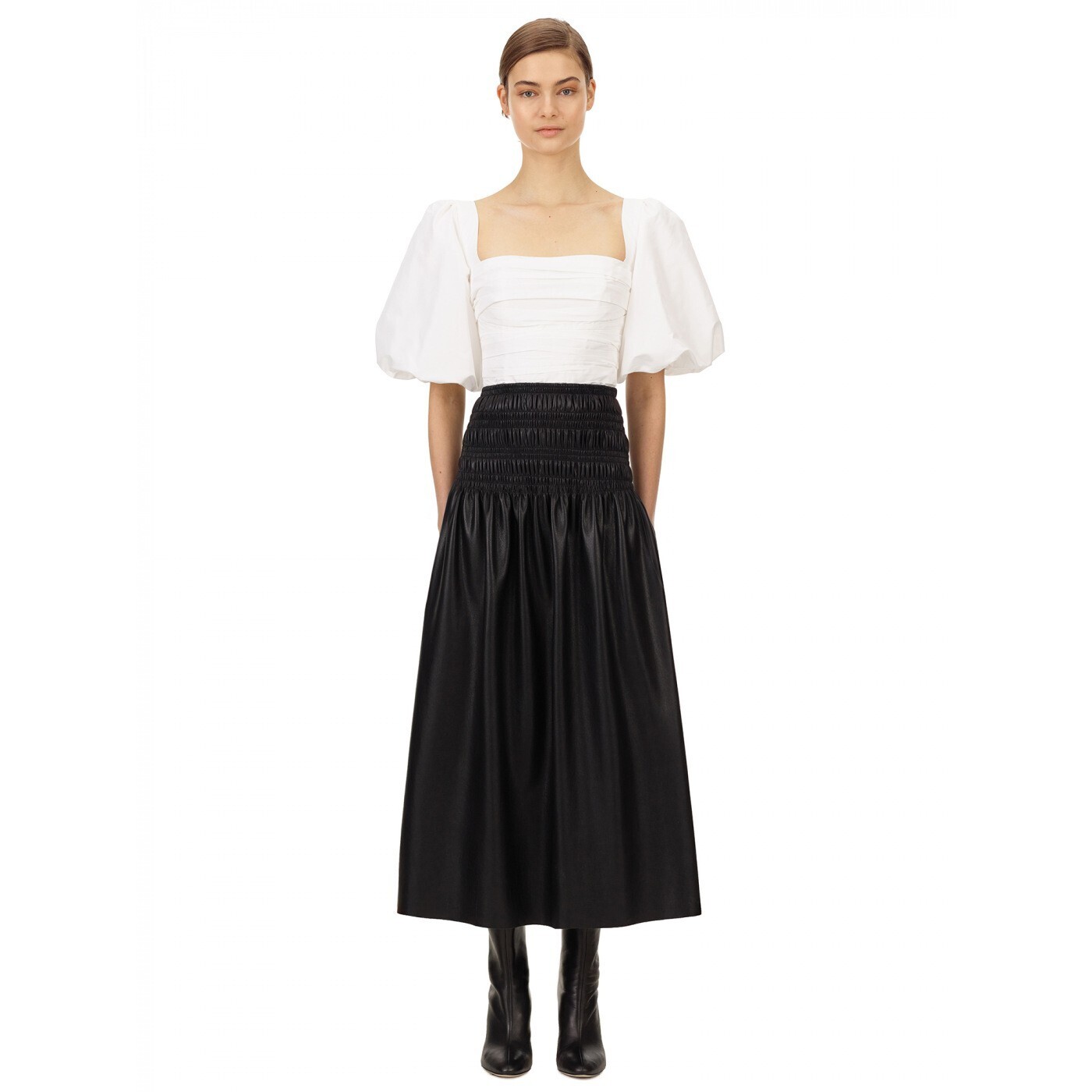 Self-Portrait White Taffeta Puff Sleeve Top