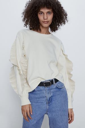 ZARA プリーツフリル付きスウェットシャツ