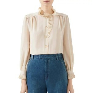 GUCCI Ruffle Neck Silk Crepe de Chine Blouse