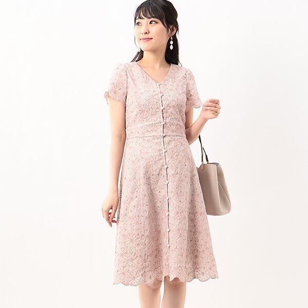 LAISSE PASSE フラワー刺繍フロントボタンワンピース/レッセパッセ