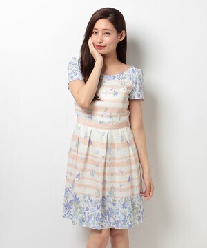 Debut de Fiore ボーダーXフラワープリントワンピース
