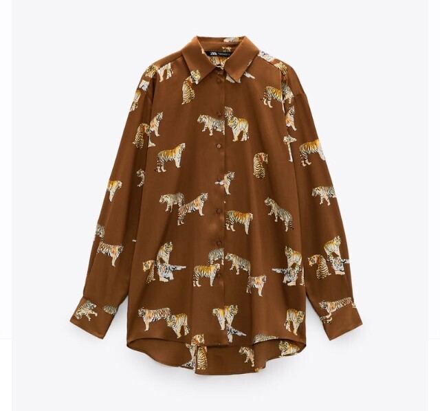 ZARA サテン地プリントブラウス