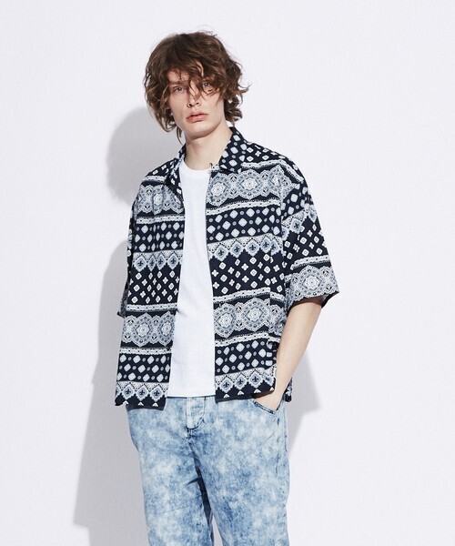 MYSELF ABAHOUSE ビックシルエット総柄シャツ