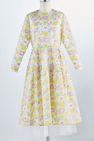 ADELLY Multi flower embroidery dressファーティペットなし