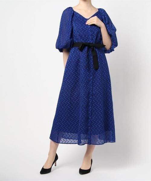 LANVIN en Bleu シアードットボリュームスリーブワンピース
