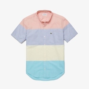 LACOSTE カラーブロックデザインショートスリーブボタンダウンシャツ