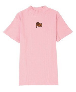 PUNYUS ワンポイント刺繍リブハイネックTシャツ