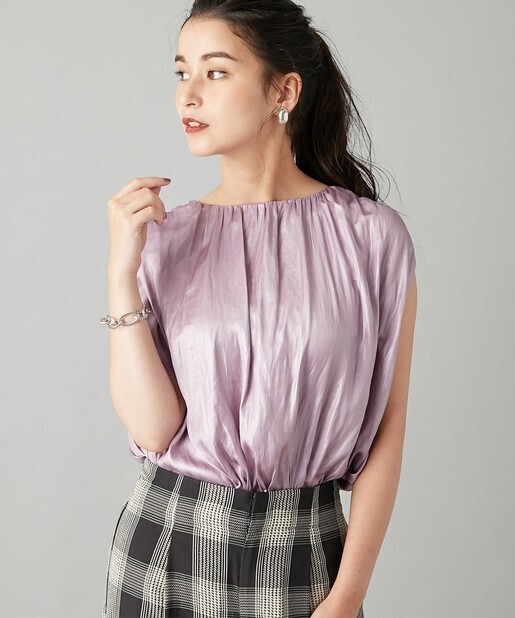 La boutique BonBon 割繊コーティングギャザーブラウス