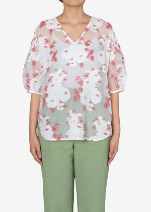 Greed International Peony Jacquard V-neck Big Blouse