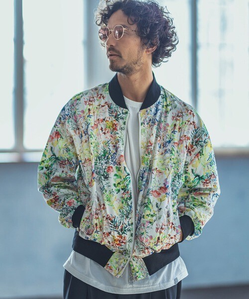 ANGENEHM mj7033-Psycho Flower Over Size Rib Blouson リブブルゾン
