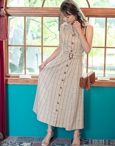 Cherie Mona チェックノースリーブシャツワンピース
