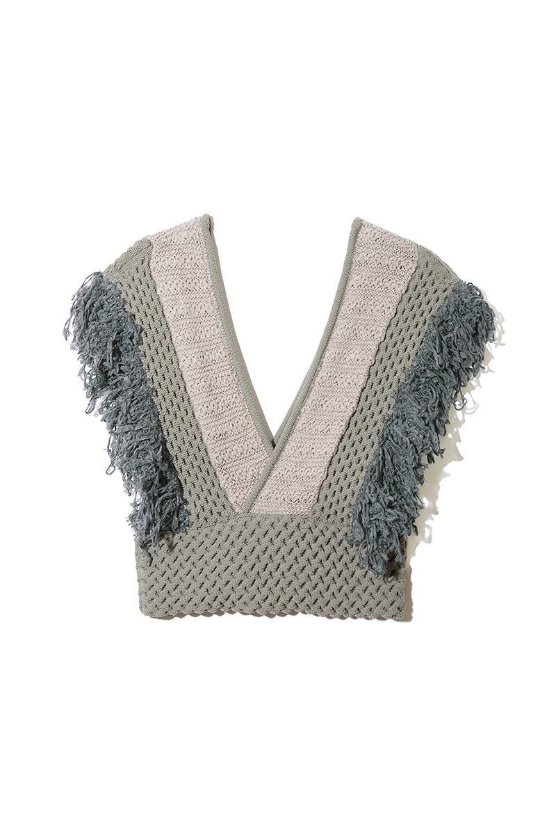 LEINWANDE Patchwork Fringe Top / Gray