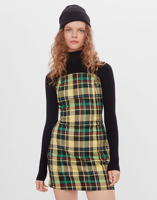 Bershka ストラップチェック柄オーバーオール