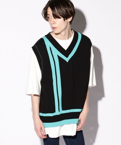 BeAMS DOT ケーブル編み ライン チルデンニット ベスト