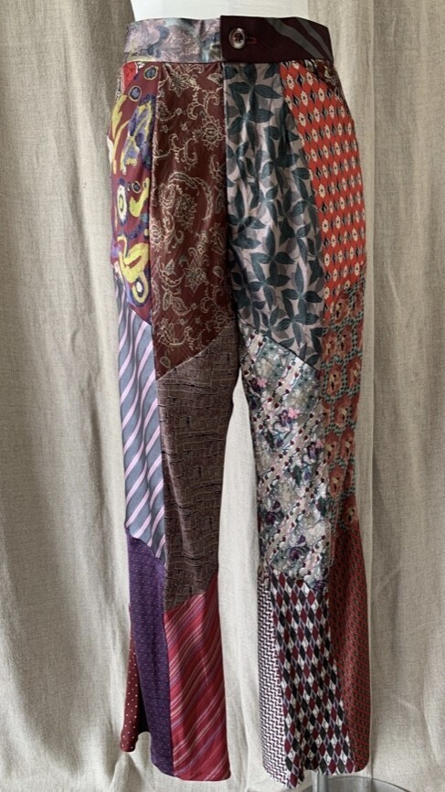 MALION vintage tie patchwork flare Pants