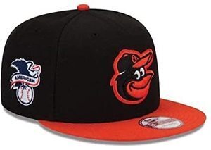 New Era MLBフラットバイザー/スナップバックキャップ ボルチモア・オリオールズ ※アメリカンリーグロゴ サイド刺