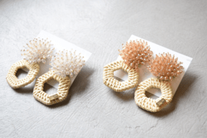 Matilda rose beads shower tag plate rattan イヤリング