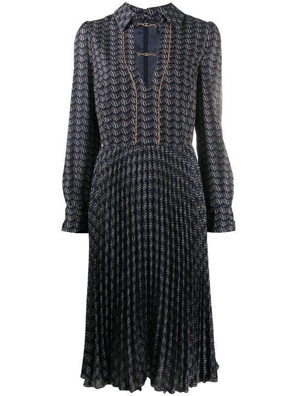 ELISABETTA FRANCHI ribbon-print pleated midi dress