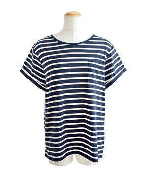 ANDJ 胸ポケットボーダー柄ターンバック半袖Tシャツ