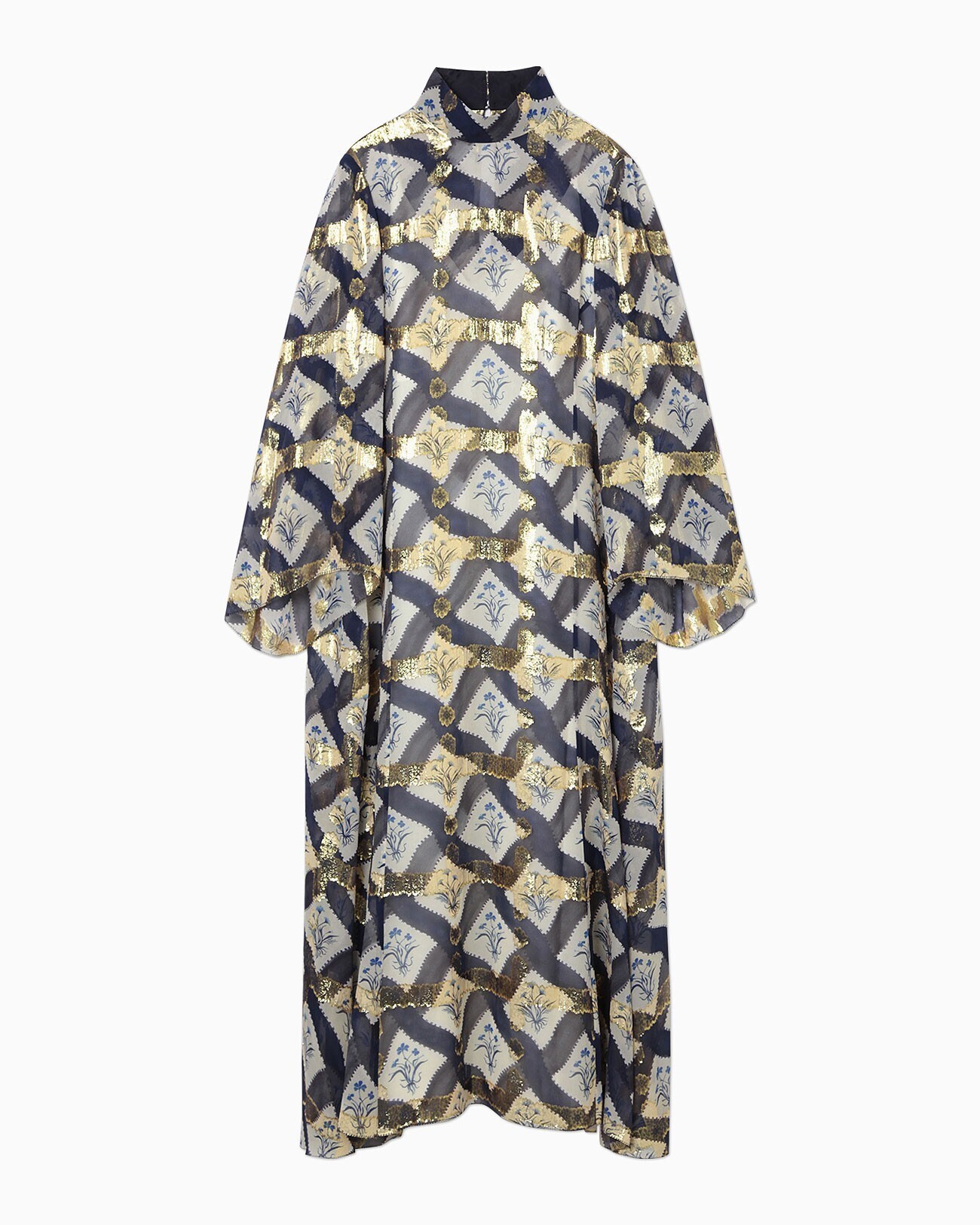 Mame Kurogouchi Floral Print Silk Jacquard Dress - navy