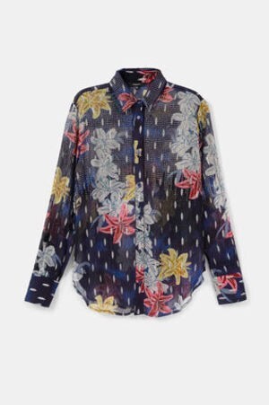 Desigual ラインストーン付花柄ブラウス