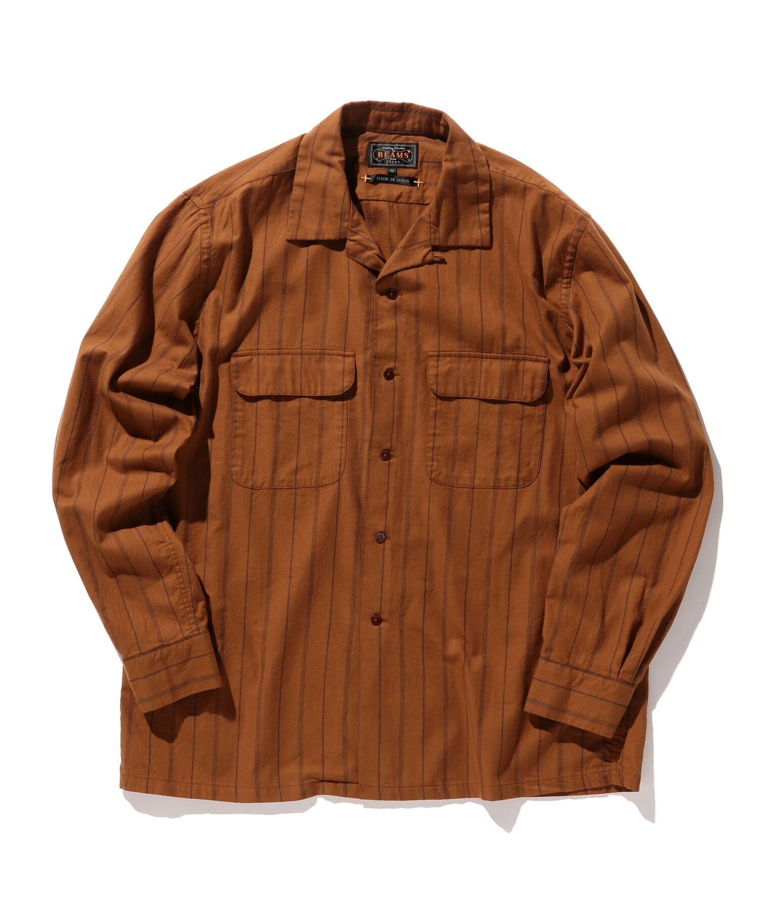 BEAMS MEN オープンカラー ストライプシャツ