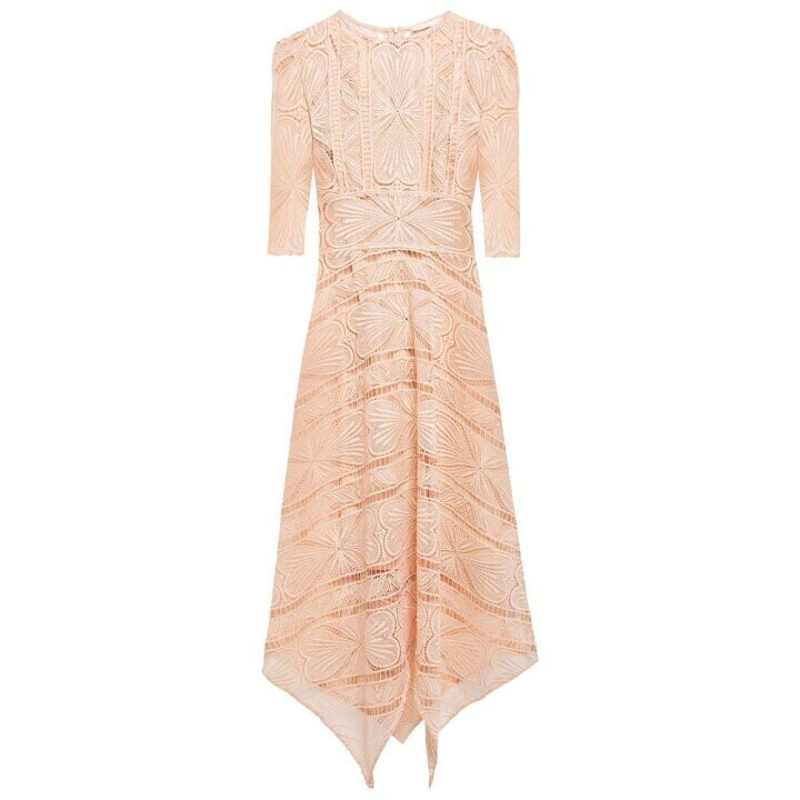 MAJE asymmetric guipure lace midi dress