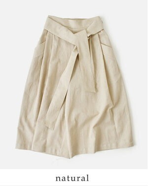 manon コットンリネンプリぺラタックワイドパンツ