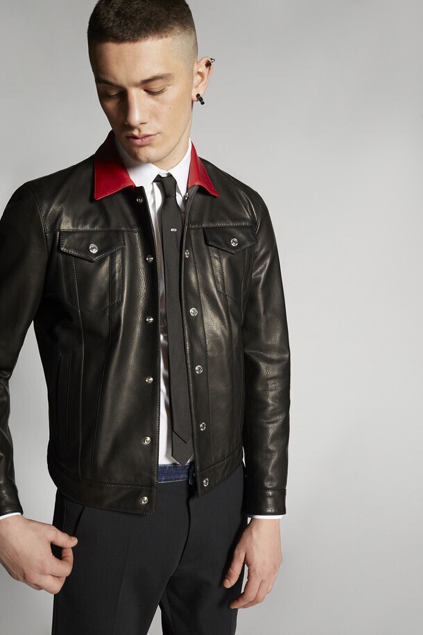 Dsquared2 Contrast Collar Leather Dan Jacket