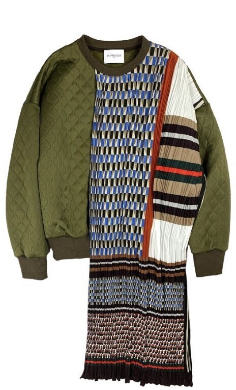 IN-Process Quilted Pleated Jumper OLIVE