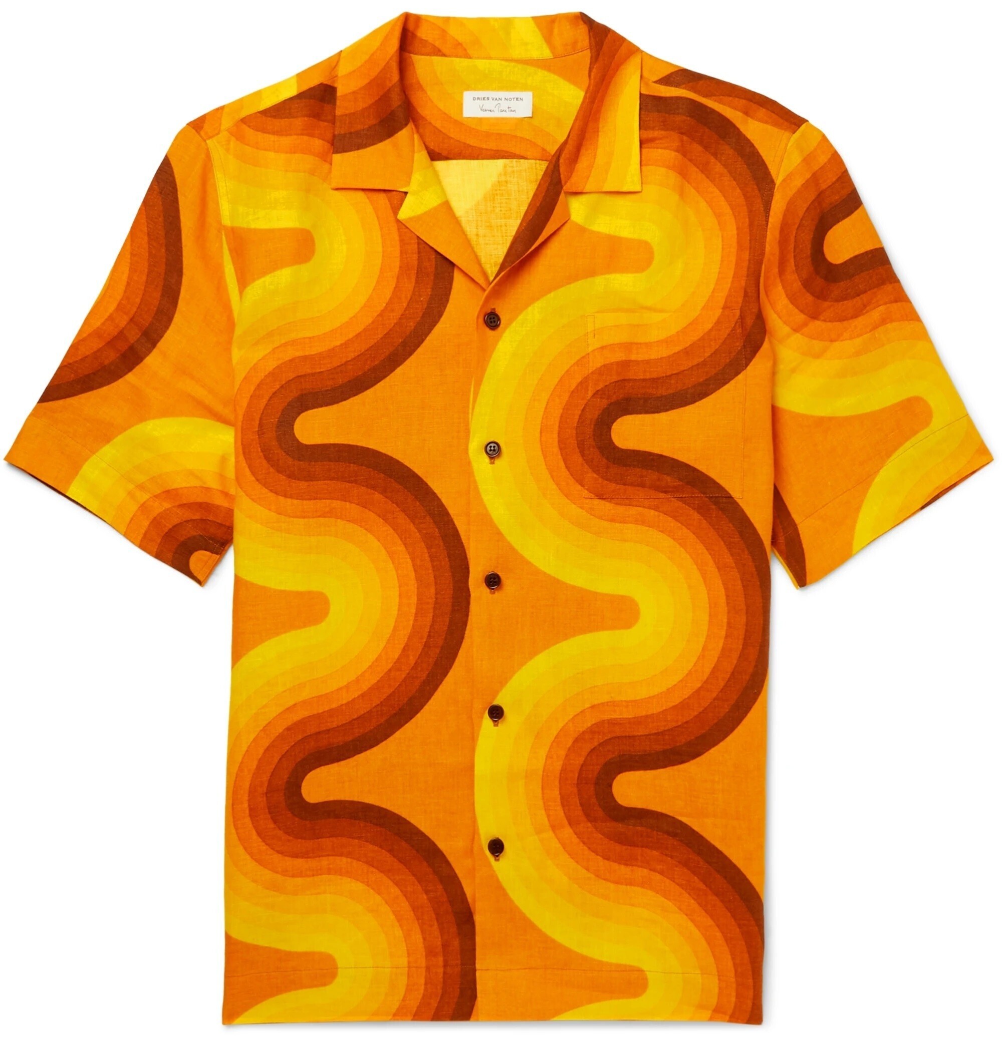 Dries Van Noten Camp-Collar Printed Linen Shirt