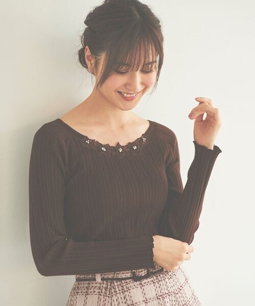 LAISSE PASSE レースモチーフリブプルオーバー