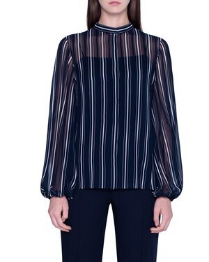 Akris Striped Sheer Silk Button-Front Blouse