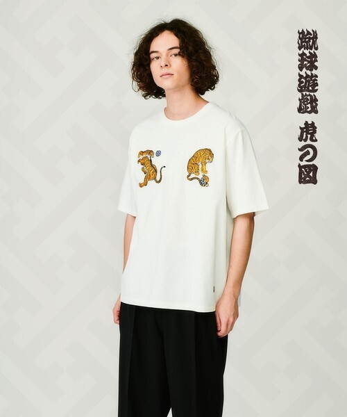 tk.TAKEO KIKUCHI NAGA×tk.TAKEO KIKUCHI 「蹴球遊戯 虎の図」刺繍Tシャツ