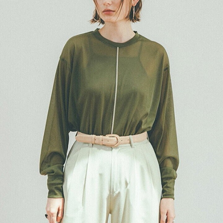 CLANE COLOR LINE SHEER LONG SLEEVE TOPS