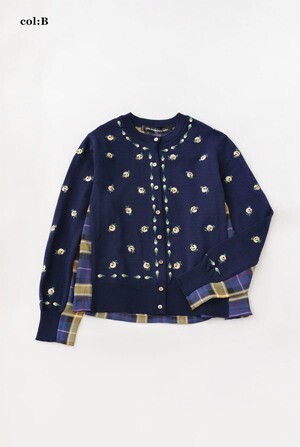Jane Marple British rose embroideryとタータンチェックのカーディガン