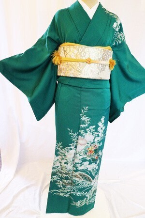 きものサロンながしま 正絹訪問着レンタルフルセット「箔　流水に四季の花　雪輪に七宝花刺繍」