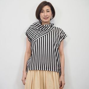 support surface スカーフネック デザインカラー ストライプブラウス